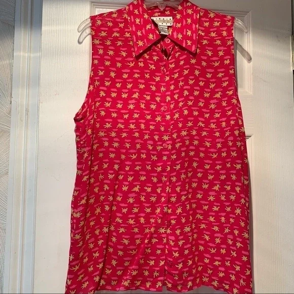 SIGRID OLSEN tropical fuchsia floral pink print summer sleeveless top blouse - Picture 5 of 7
